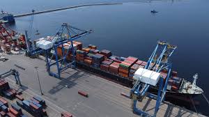 First cargo vessel docking at the newly constructed quay at Kribi Deep Sea Port, Cameroon